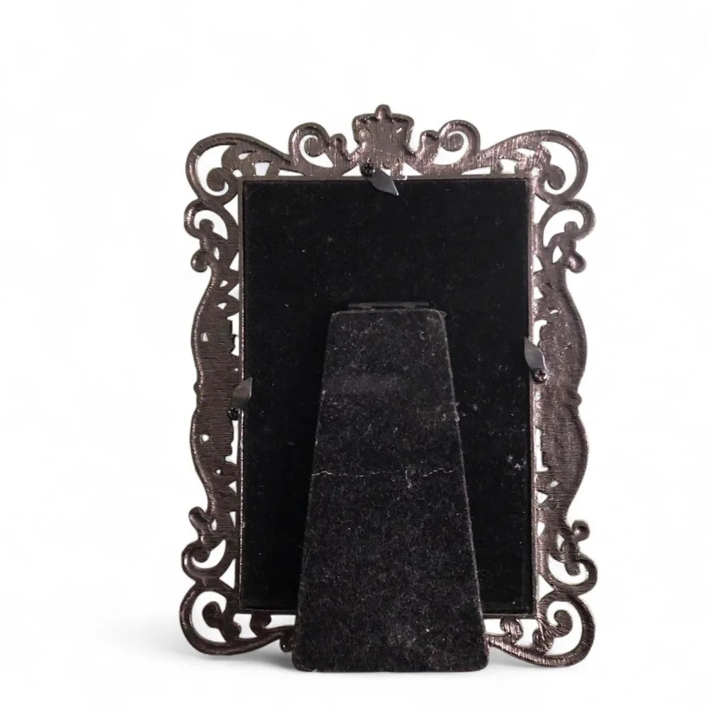 Vintage Pearl Pewter Filigree Scroll Picture Photo Frame Ornate Metal Victorian